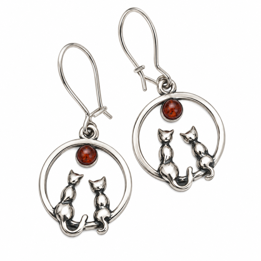 Amber Cat Moon Earrings