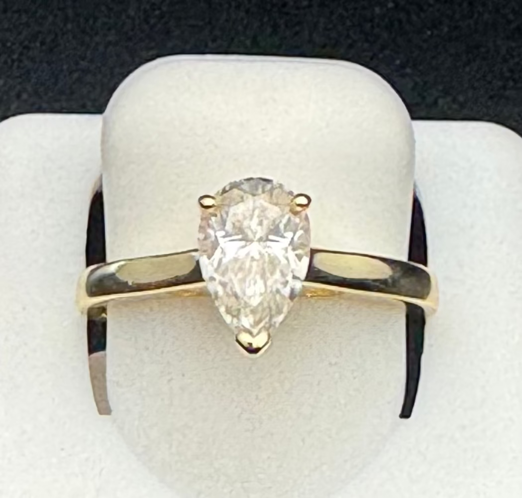 Sterling Silver Tear Drop Moissanite ring Gold Plated
