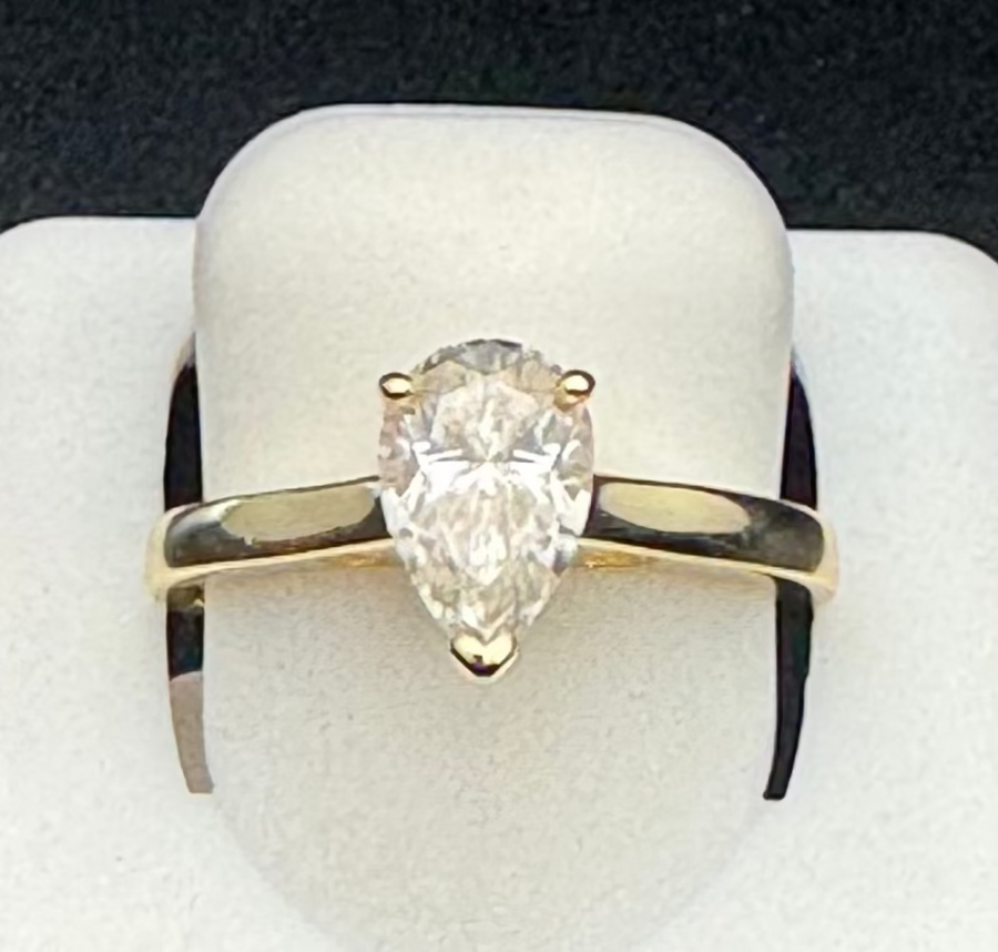 Sterling Silver Tear Drop Moissanite ring Gold Plated