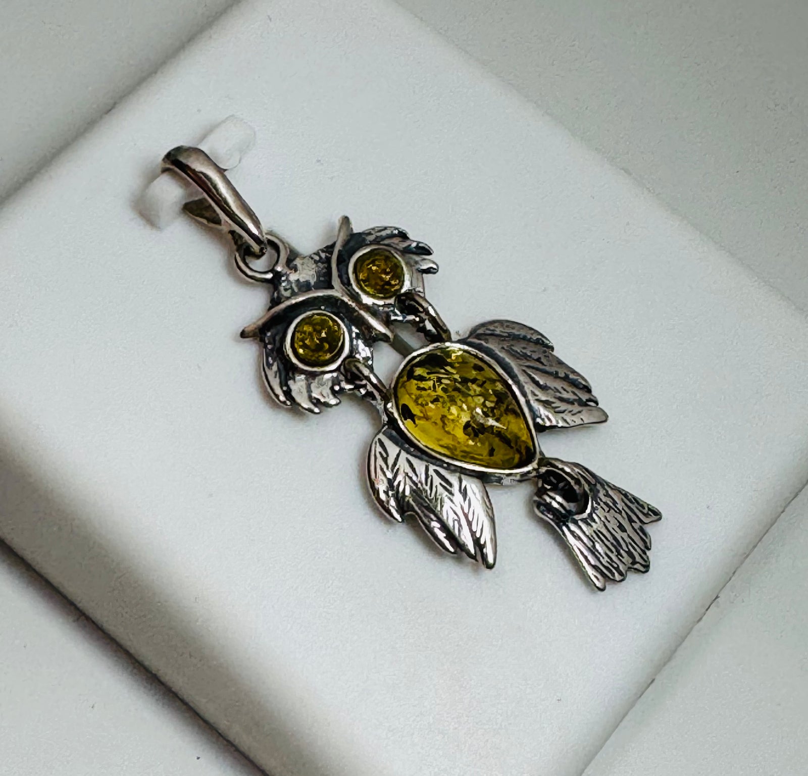 Sterling Silver Amber Owl Pendant