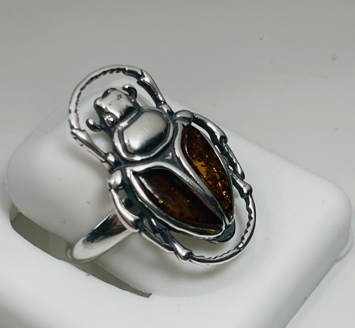 Amber Scarab Ring