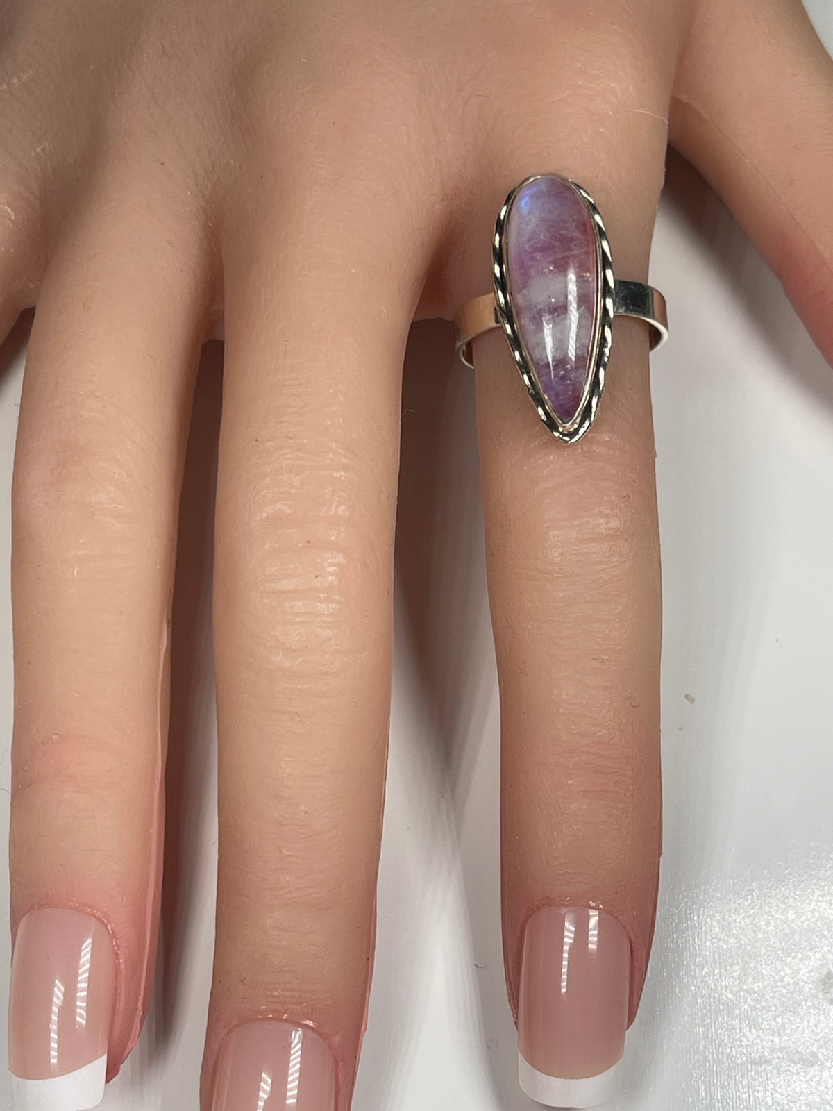 Pink Moonstone Teardrop Ring
