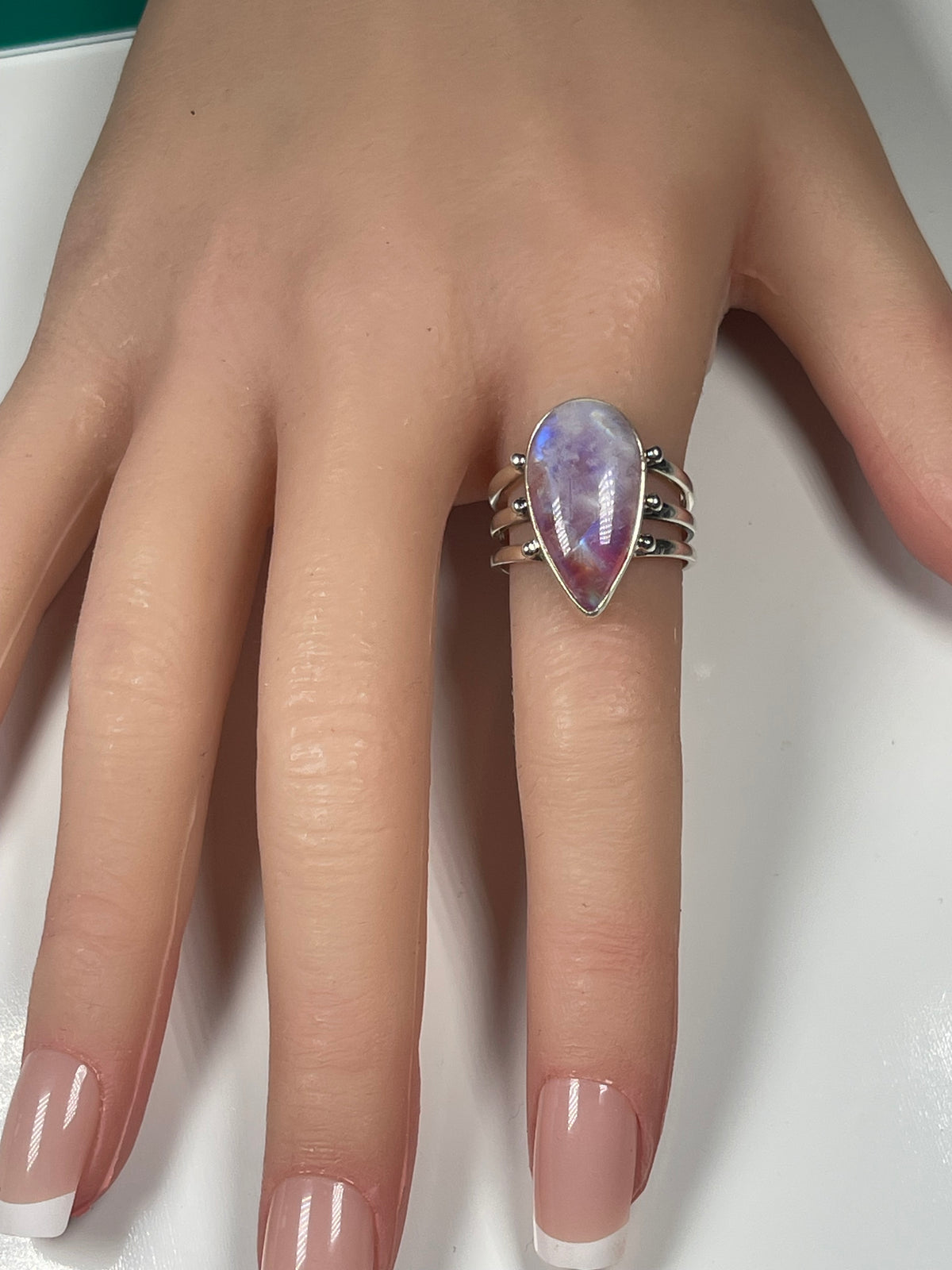 Pink Moonstone Teardrop Ring
