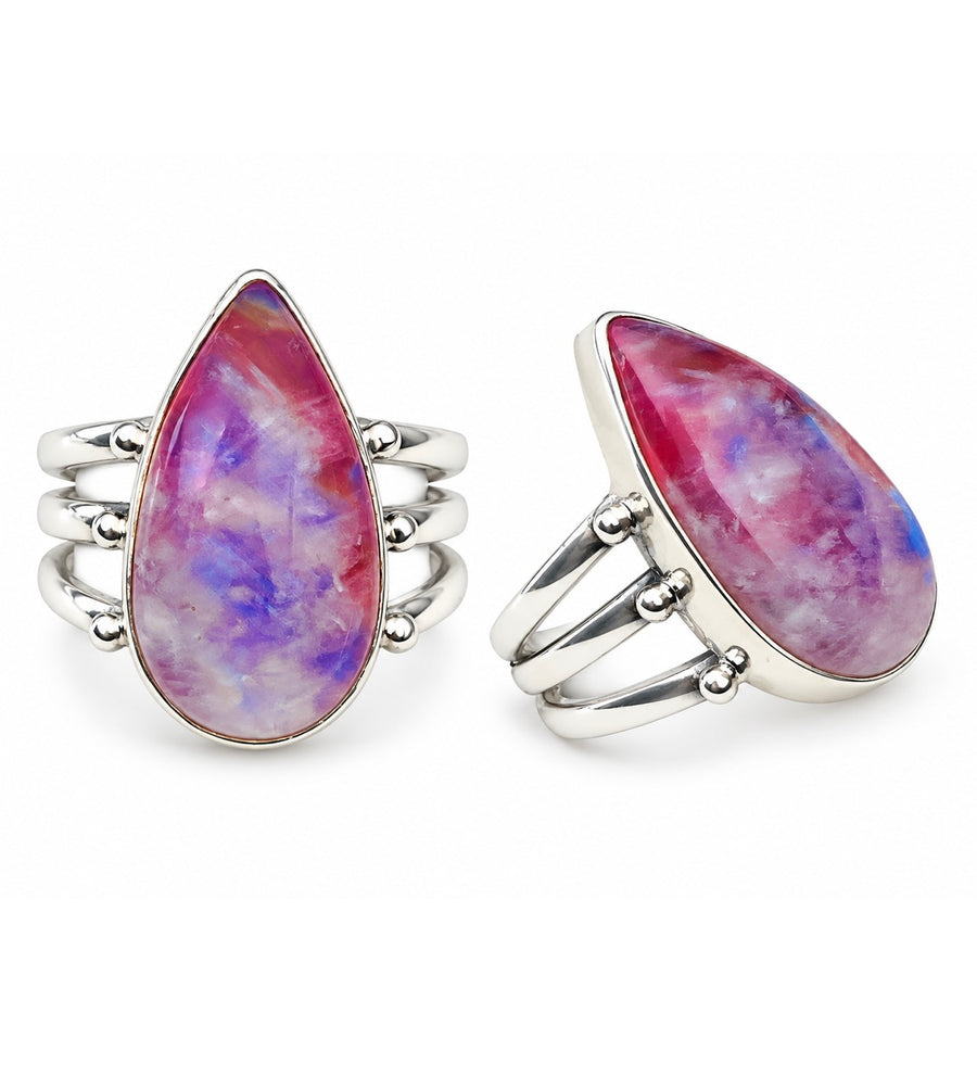 Pink Moonstone Teardrop Ring