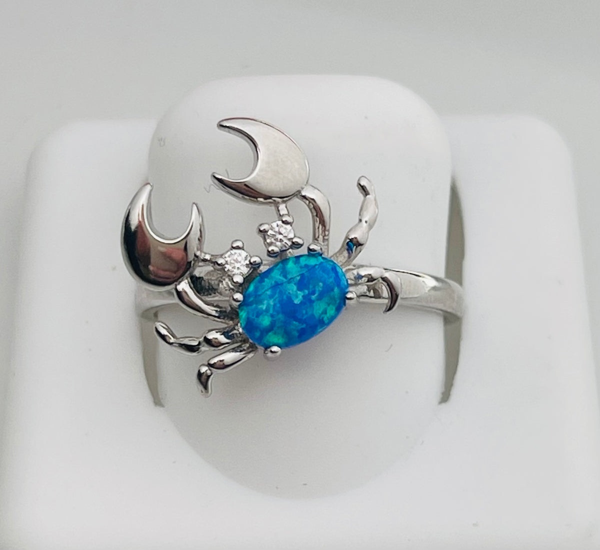 Lab Blue Opal Crab Ring
