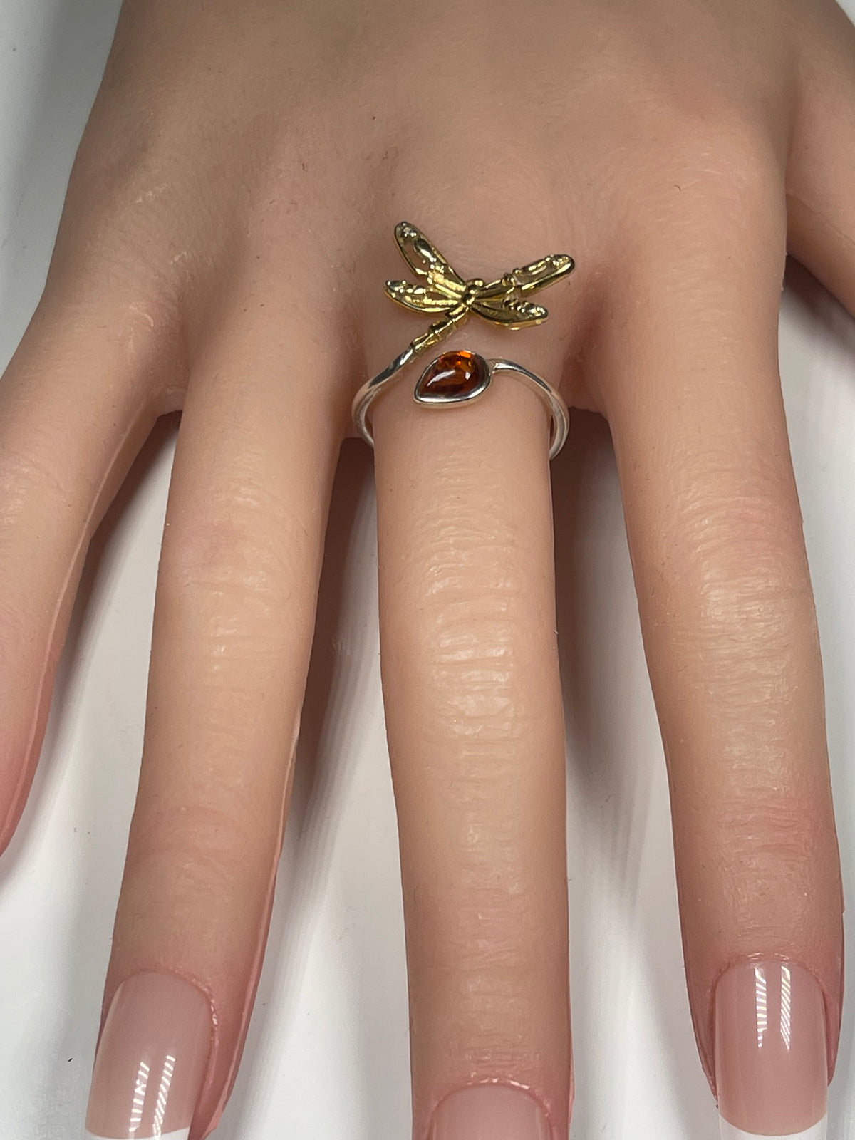 Amber Sterling Silver Dragonfly Ring
