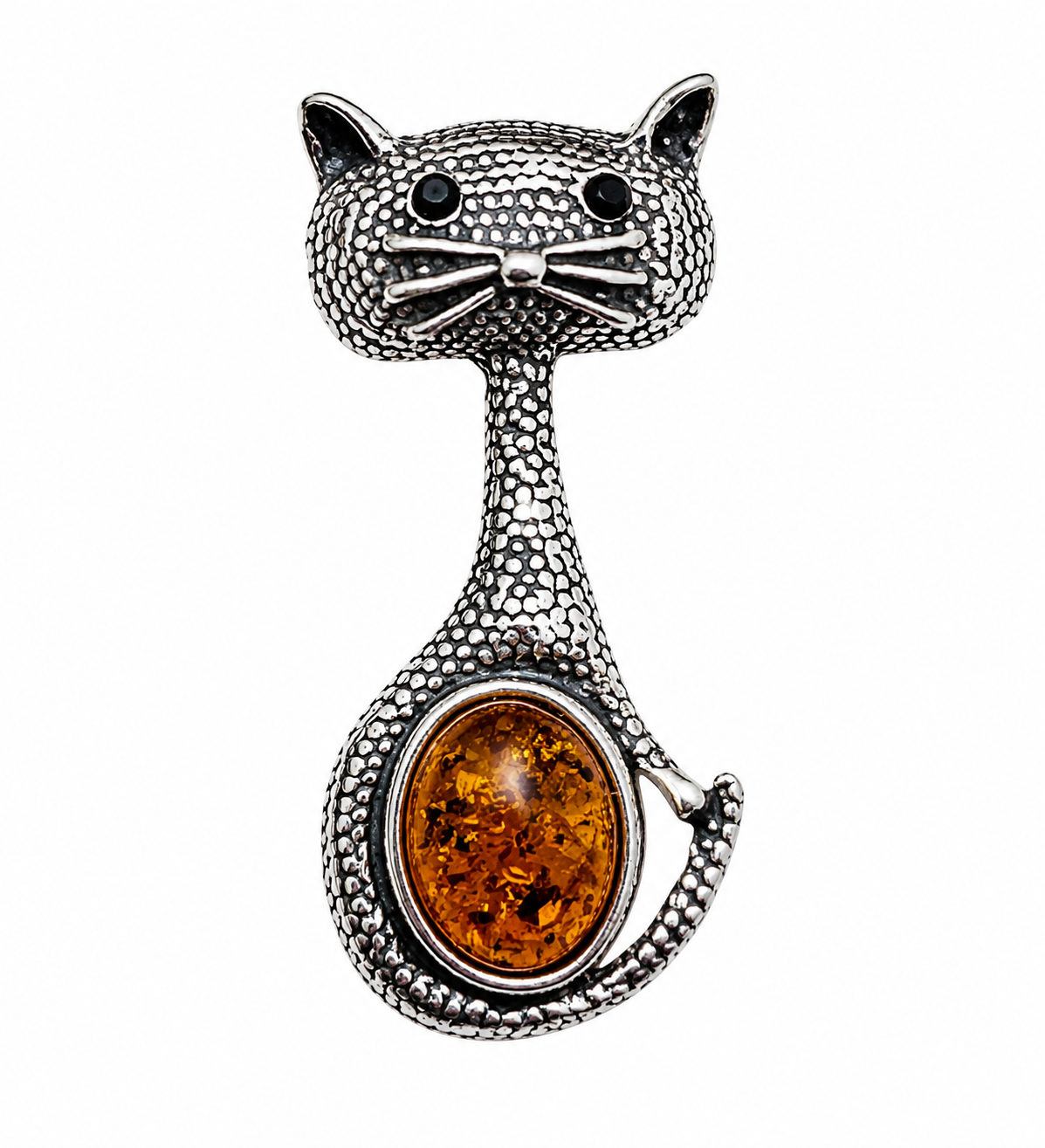 Sterling  Silver Amber Cat Pendant
