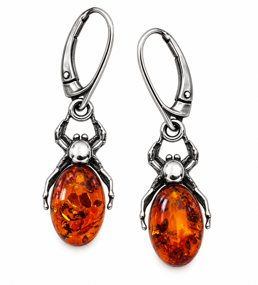 Amber Spider Earrings