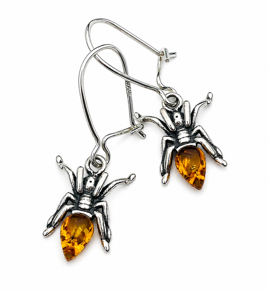 Amber Spider Earrings