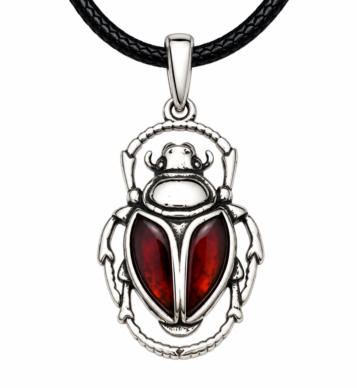 Cherry Amber Scarab Beetle Pendant
