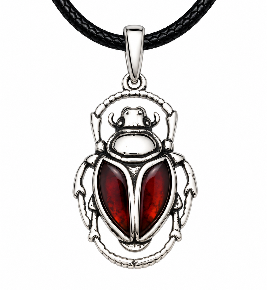 Cherry Amber Scarab Beetle Pendant