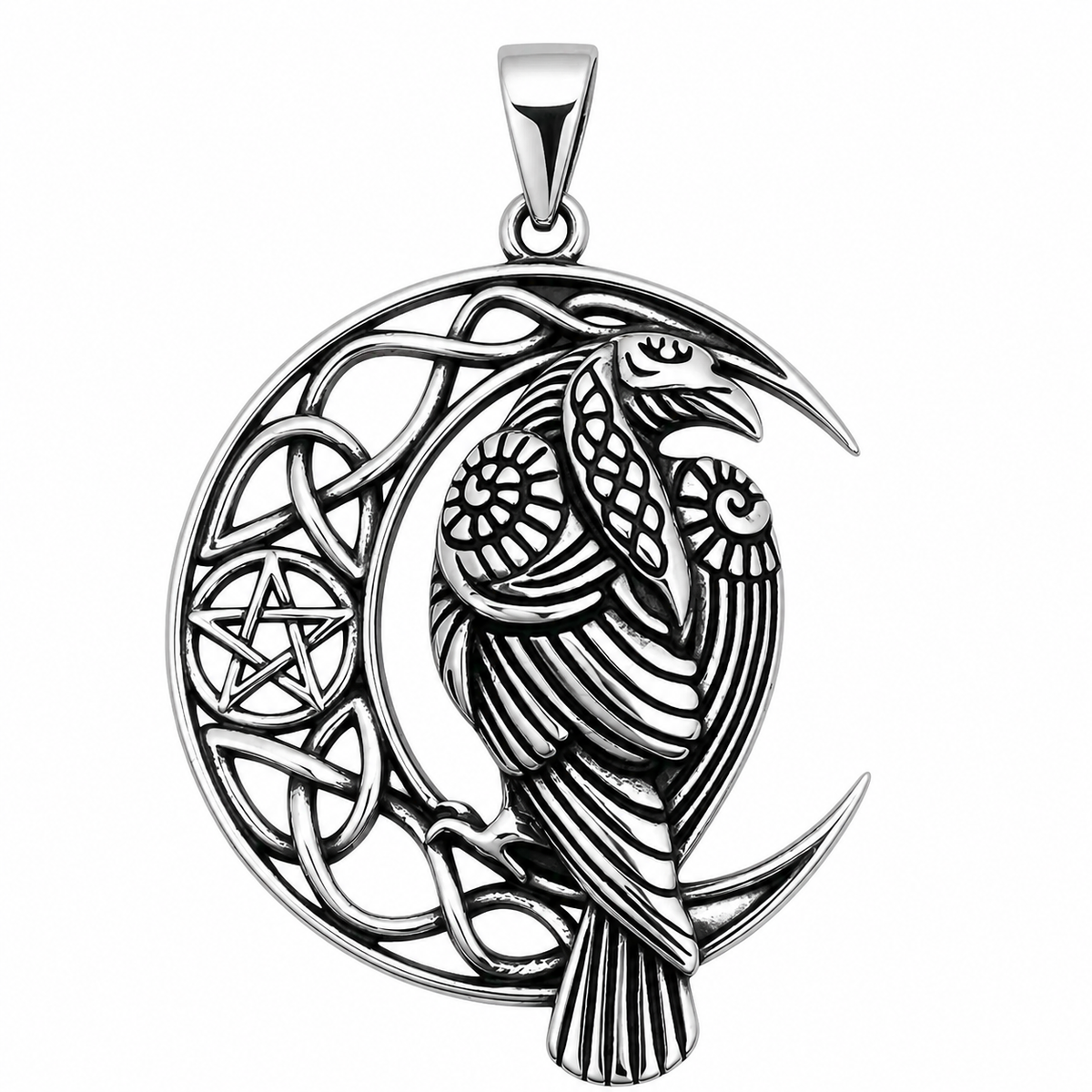 Crow on Moon Pendant