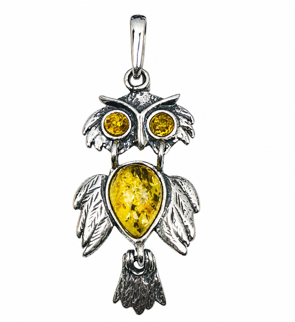 Sterling Silver Amber Owl Pendant