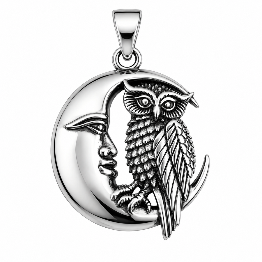 Owl on Moon Pendant
