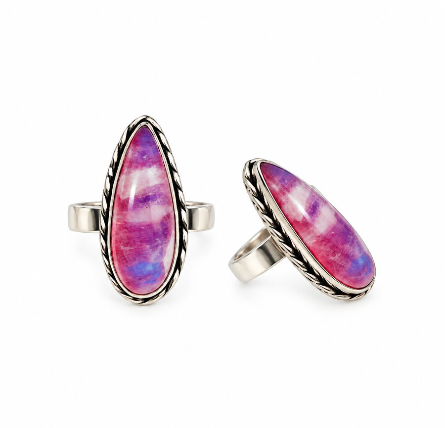 Pink Moonstone Teardrop Ring