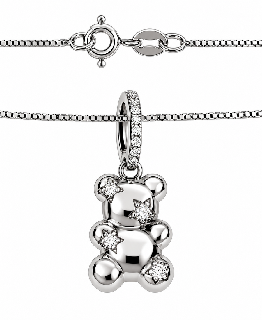 Moissanite Teddy Bear Necklace and Pendant